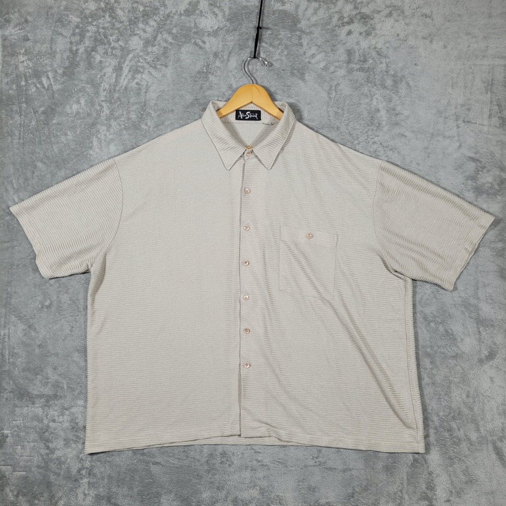 Vintage Alan Stuart Button Down Shirt Mens 3X Tan Short Sleeve Textured Knit USA